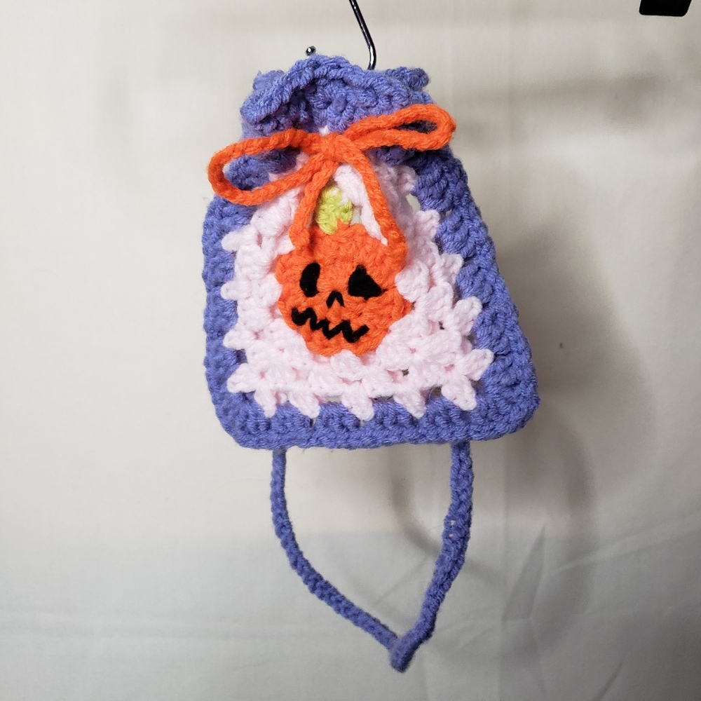 Mini Pumpkin Granny Square Drawstring Bag - image 1